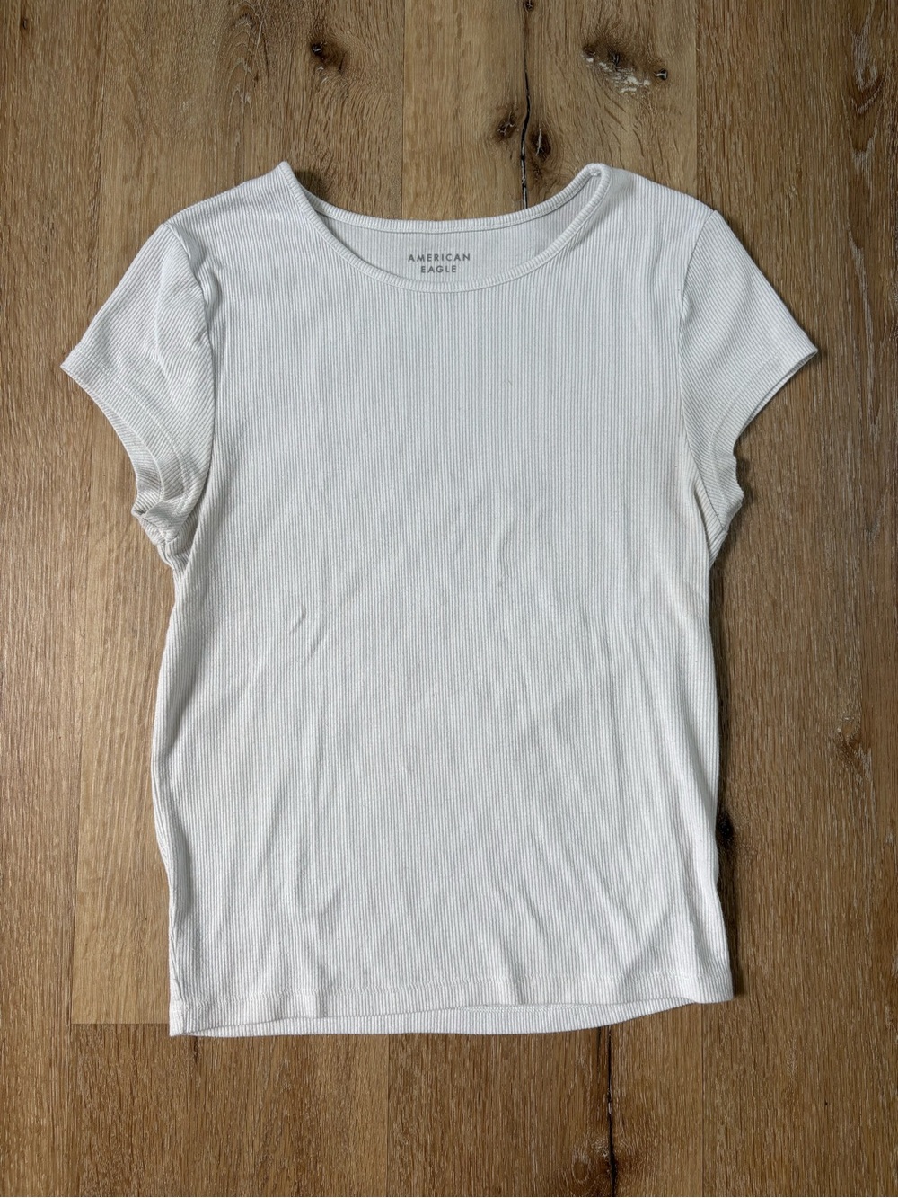 American Eagle White Short Sleeve Ribbed Crewneck Top